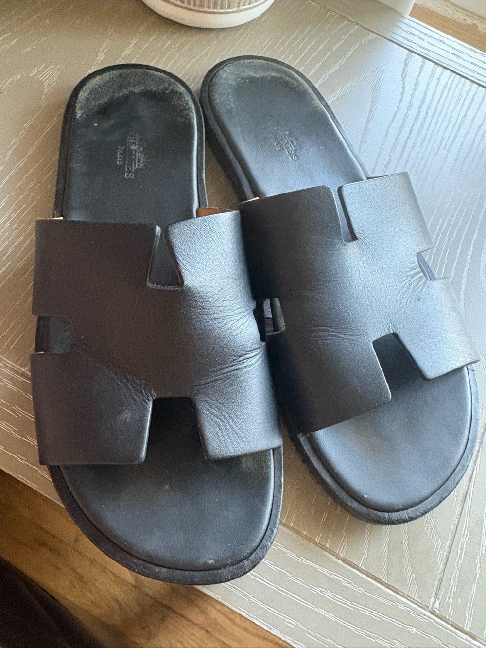 Hermes Izmir Black Leather Slide Sandals - Picture 2 of 11